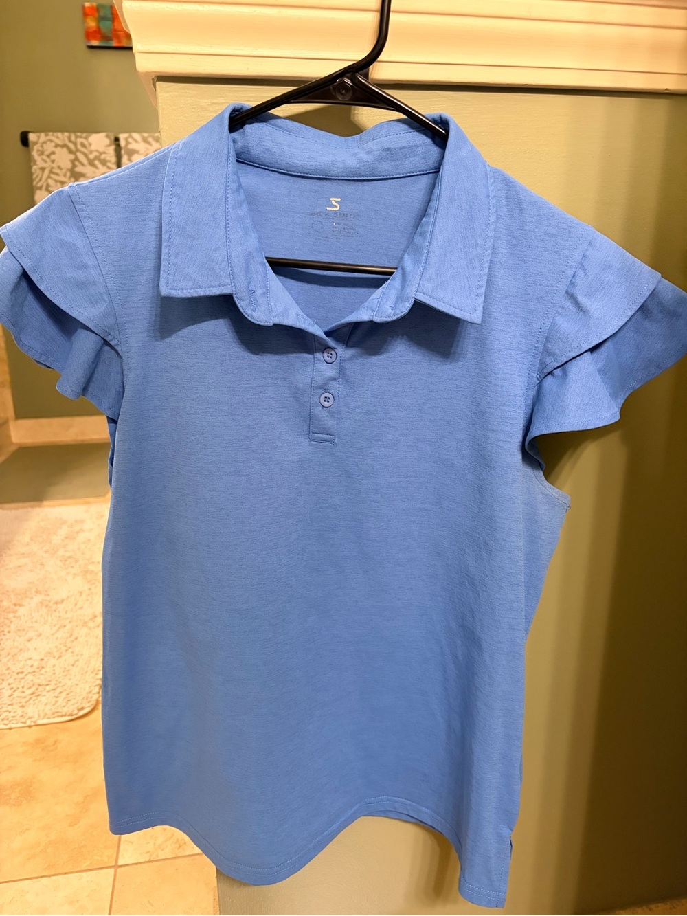 Women’s  Short Sleeve Ruffle Polo Top - Blue